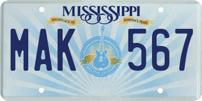 MS license plate MAK567