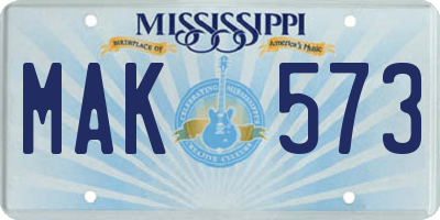MS license plate MAK573