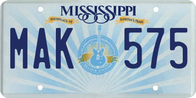 MS license plate MAK575
