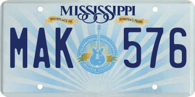 MS license plate MAK576