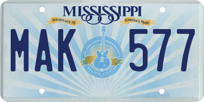 MS license plate MAK577