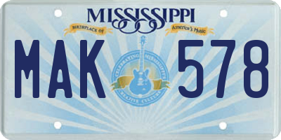 MS license plate MAK578