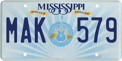 MS license plate MAK579