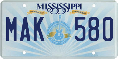 MS license plate MAK580