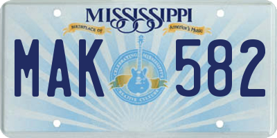 MS license plate MAK582