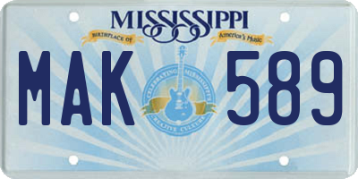 MS license plate MAK589