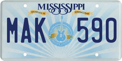 MS license plate MAK590
