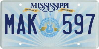 MS license plate MAK597