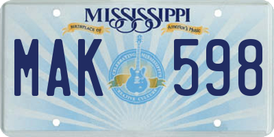 MS license plate MAK598