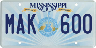 MS license plate MAK600