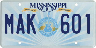 MS license plate MAK601