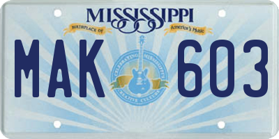 MS license plate MAK603