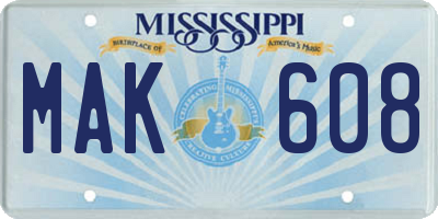 MS license plate MAK608