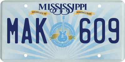 MS license plate MAK609
