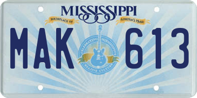 MS license plate MAK613