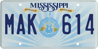 MS license plate MAK614