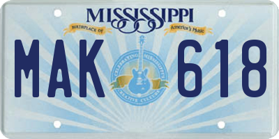 MS license plate MAK618