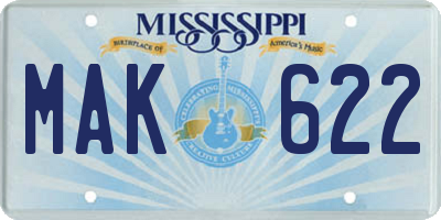MS license plate MAK622