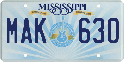 MS license plate MAK630
