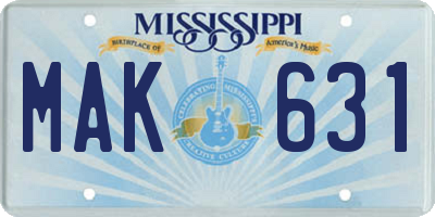 MS license plate MAK631