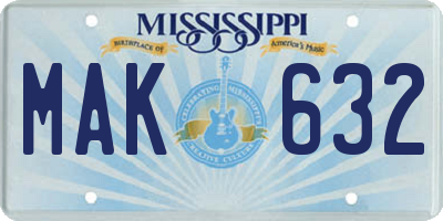 MS license plate MAK632