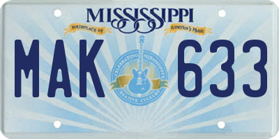 MS license plate MAK633