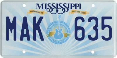 MS license plate MAK635