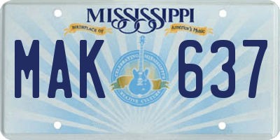 MS license plate MAK637