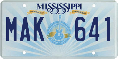 MS license plate MAK641