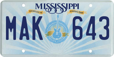 MS license plate MAK643