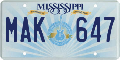 MS license plate MAK647