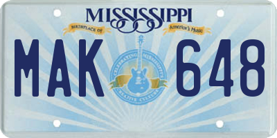 MS license plate MAK648