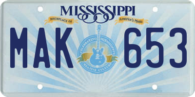 MS license plate MAK653