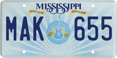 MS license plate MAK655