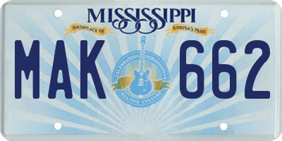 MS license plate MAK662
