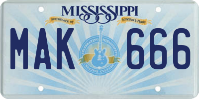 MS license plate MAK666