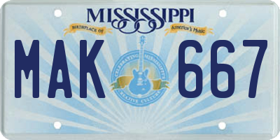 MS license plate MAK667