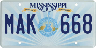 MS license plate MAK668
