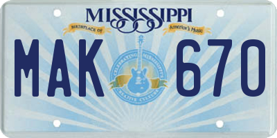 MS license plate MAK670