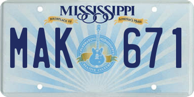 MS license plate MAK671