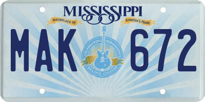 MS license plate MAK672