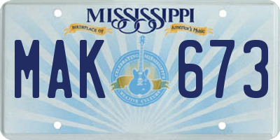 MS license plate MAK673