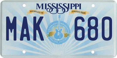 MS license plate MAK680