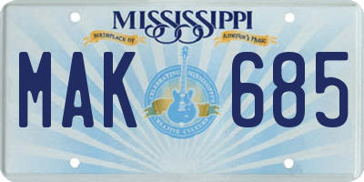 MS license plate MAK685