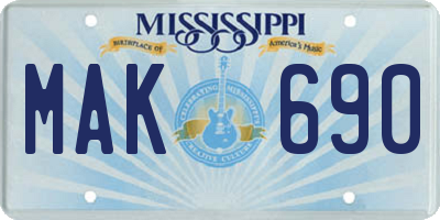 MS license plate MAK690