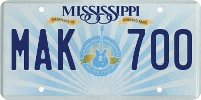 MS license plate MAK700