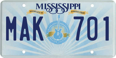 MS license plate MAK701