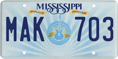 MS license plate MAK703