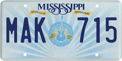 MS license plate MAK715