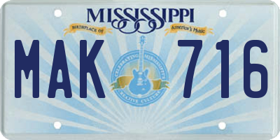 MS license plate MAK716